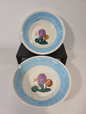 Set Of 2 Korean NewCo Ironstone Bowls Flower Design