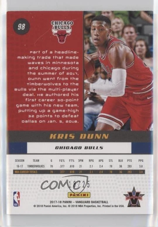 2017-18 Panini Vanguard Purple /25 Kris Dunn #98 - Image 2 of 2