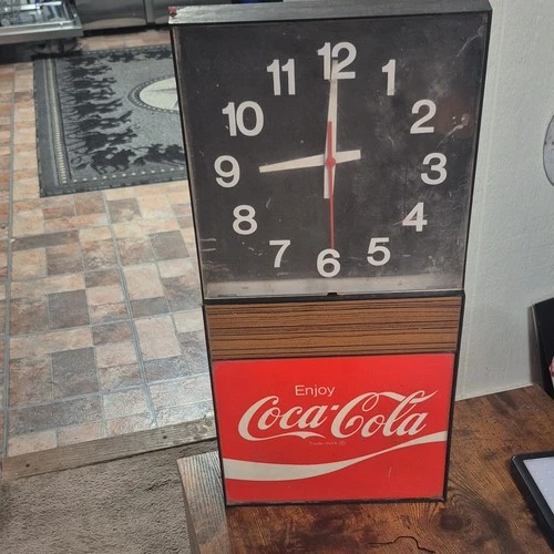 Coca-Cola Vintage Wall Clock Sign Black Wood Case Red Black White Brown