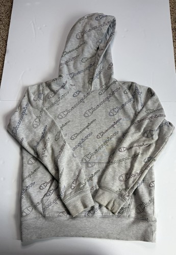 Champion Boy’s XL Gray Allover Logo Pullover Hooded Hoodie Long Sleeve