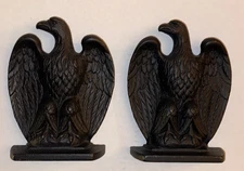 Vintage Pair  Black Cast Iron American Eagle Bookends / Statues Patriotic