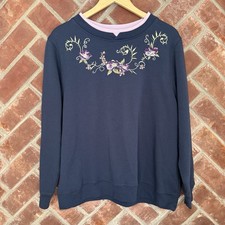 Vtg Country Store Sweatshirt Womens L Blue Floral Embroidered Crewneck Granny