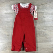 VTG Buster Brown Baby 6-9 Month Red Overalls And Shirt 90s Up Up  Away