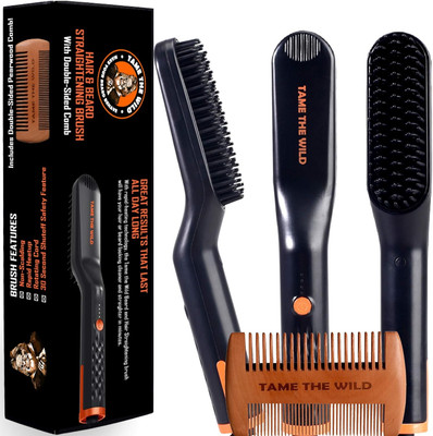 TAME the Wild Beard Brush and Beard Straightener for Men - Ionic Heated Comb