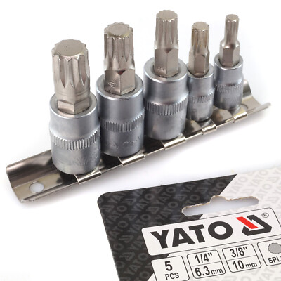 YATO Steckschlüsselsatz Spline Bitsortiment Vielzahn Nüsse 5-tlg. Satz 1/4'' 3/8''