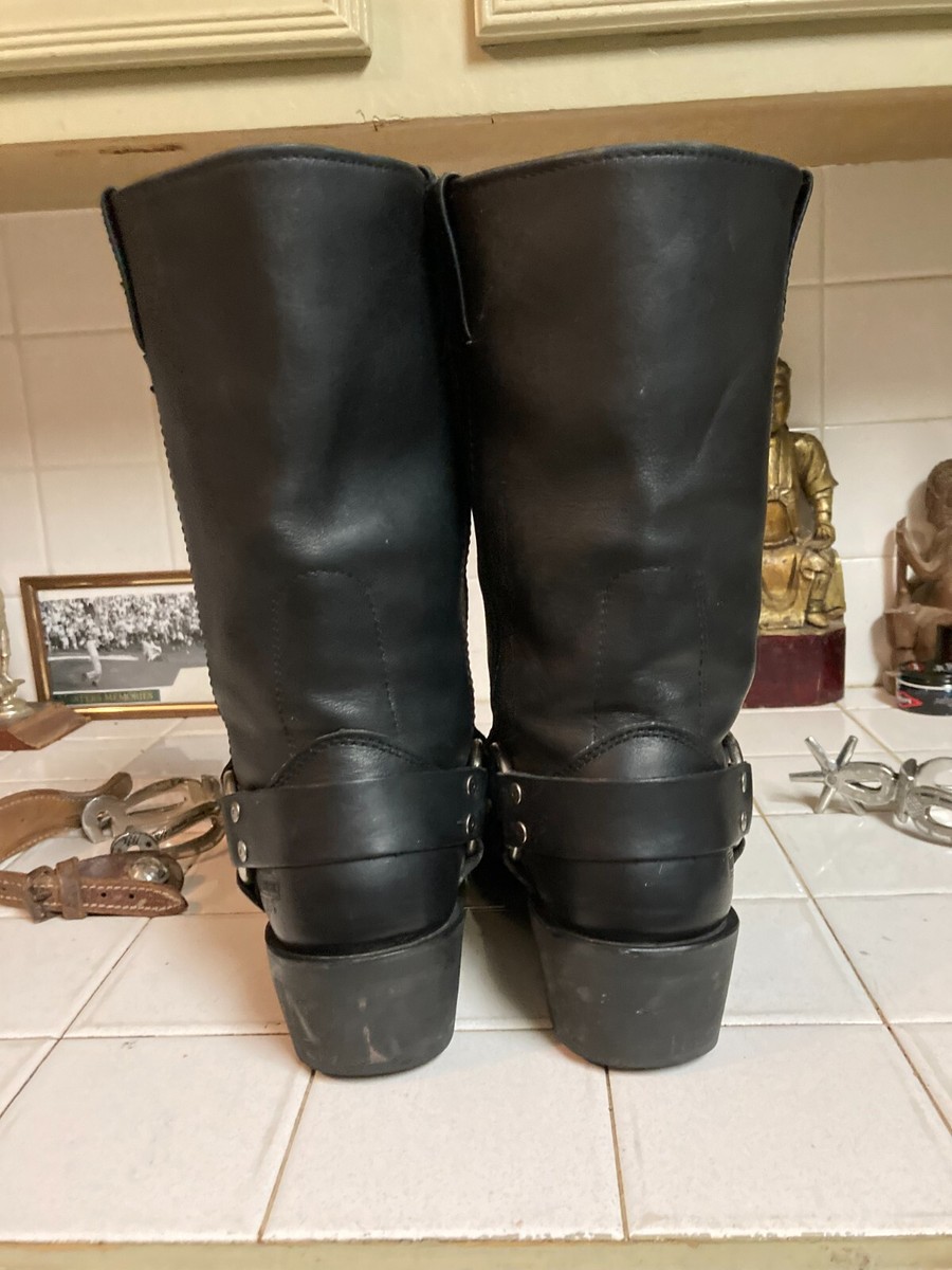HARLEY DAVIDSON MOTORCYCLE SQUARE TOE BOOTS BLACK LEATHER VINTAGE