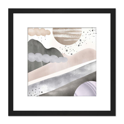 Boho Abstract Winter Sun Pastel Painting Square Framed Wall Art Print 9X9 In