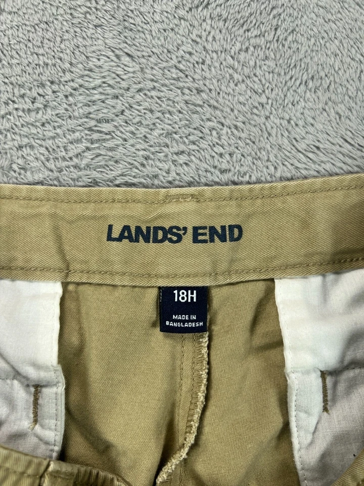 Pantalones LANDS END Niños 18 Husky Caqui 34W 29L Escuela Cintura Ajustable Sarga Plana Foto 4 de 4