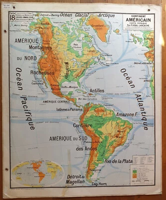 Carte Scolaire  HATIER-Vidal Lablache Cartonnée CONTINENT AMÉRICAIN - 122x102 cm - Photo 1/2