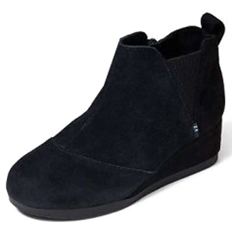 NIB TOMS Size 12 Kids Girls Kelsey Round Toe Wedge Bootie -Blk MSRP $65