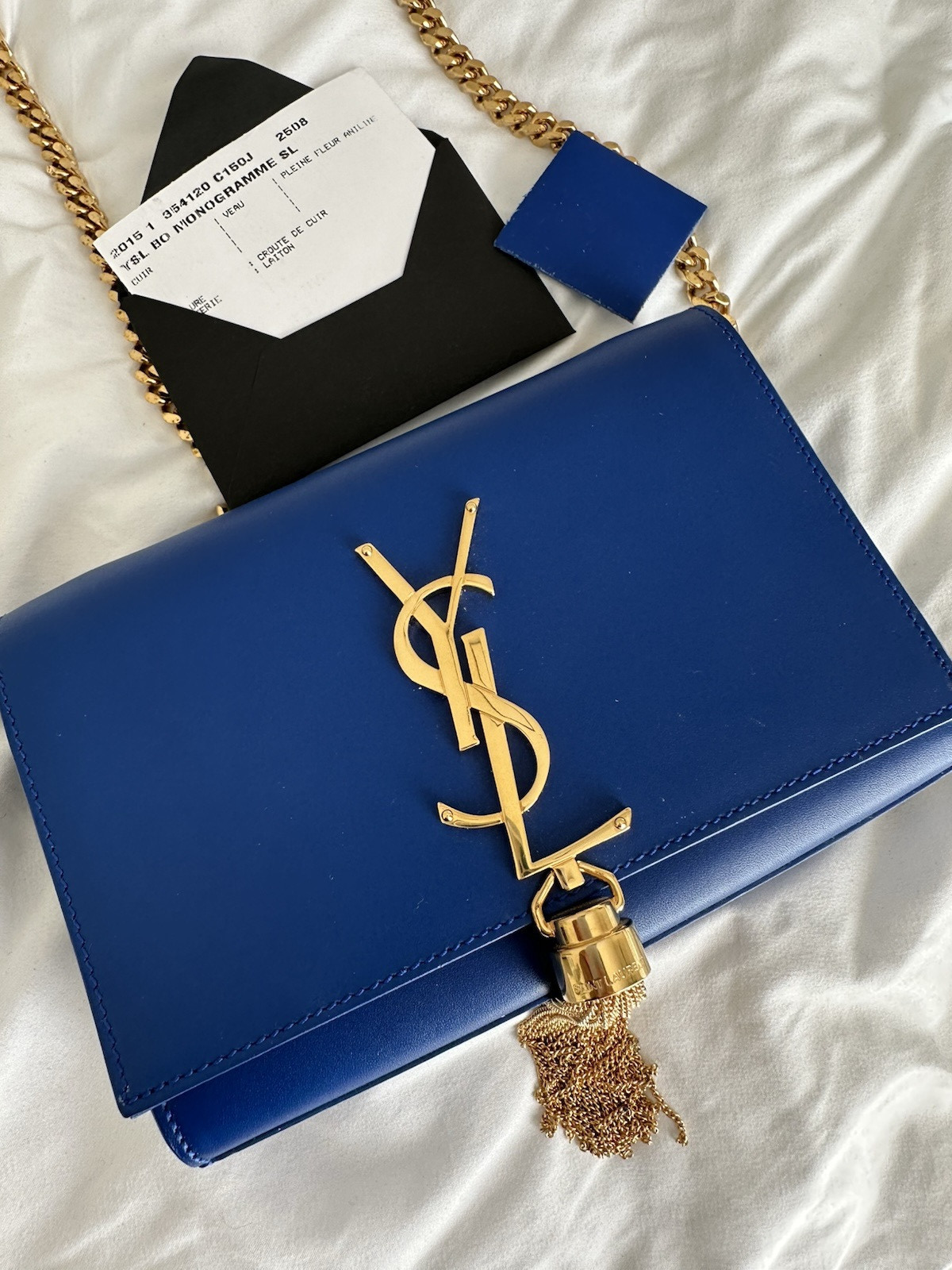 SAINT LAURENT BORSA A TRACOLLA PICCOLA 'KATE' PELLE DI VITELLO BLU ROYAL