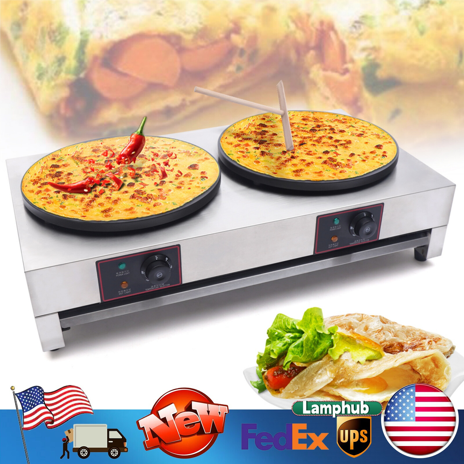 16-Inch Commercial Electric Crepe Maker with Dual Burner Non-Stick 3.4kW