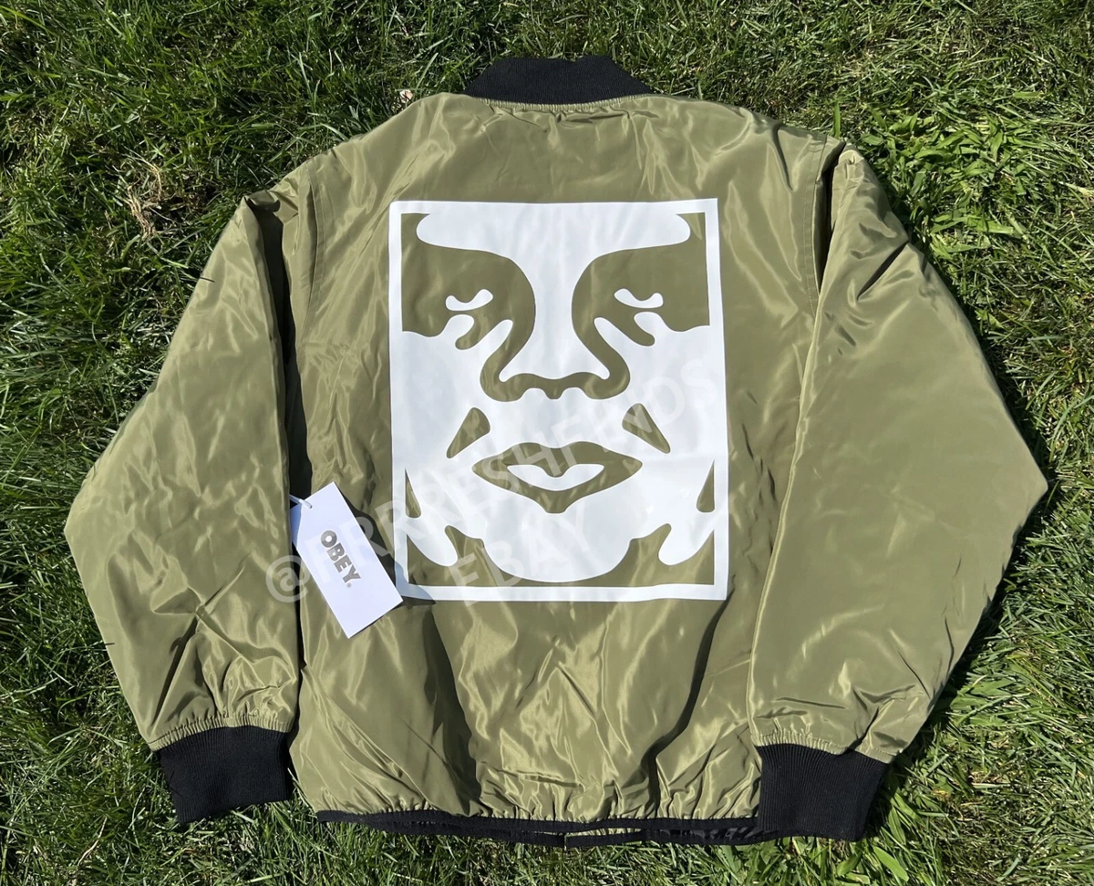 Authentic OBEY Icon Bomber Jacket Kapok Green - Andre The Giant Graffiti Logo