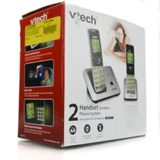 VTECH 2 Handset Home Cordless Phone CS6619-2 Silver Speakerphone Caller ID
