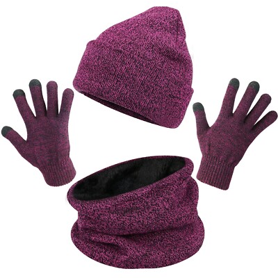 3-piece Set Knitted Hat + Scarf + Touch Screen Gloves Winter  display picture 1