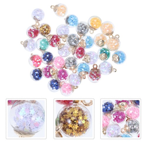 SUNNYCLUE 1 boîte 50 pièces 16mm Boule de Verre Breloques Cristal Verre Globe Pendentifs avec Strass Perle Brillante Étoiles pour Boucle d'oreille Collier Faisant des Fournitures D'Artisanat