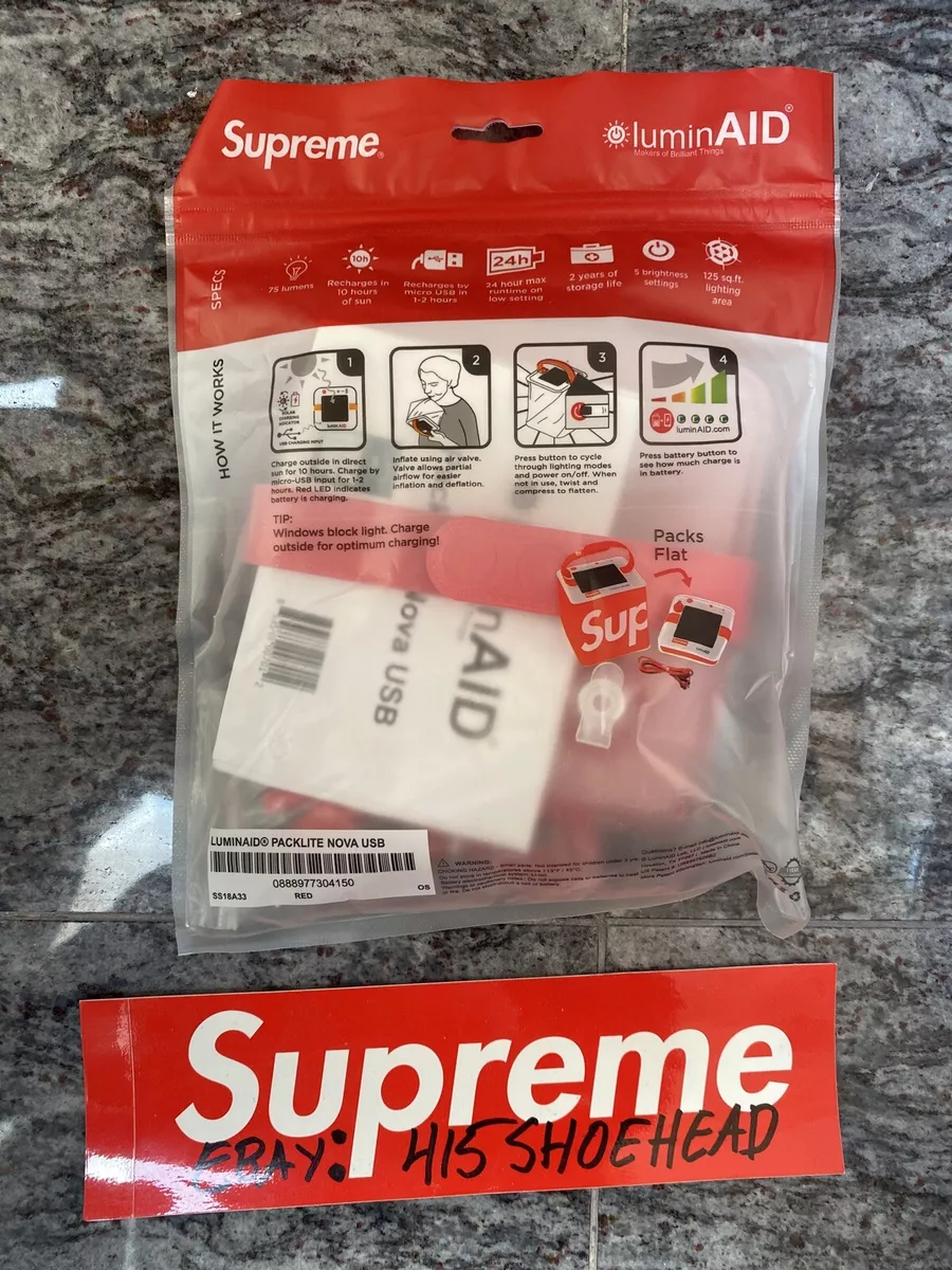 Supreme LuminAID Box Logo Packlite Nova USB Inflatable Solar Lamp Lantern NEW
