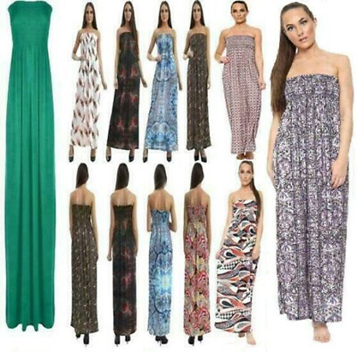 Women Printed Sleeveless Boobtube Bandeau Maxi Ladies Sheering Long Dress