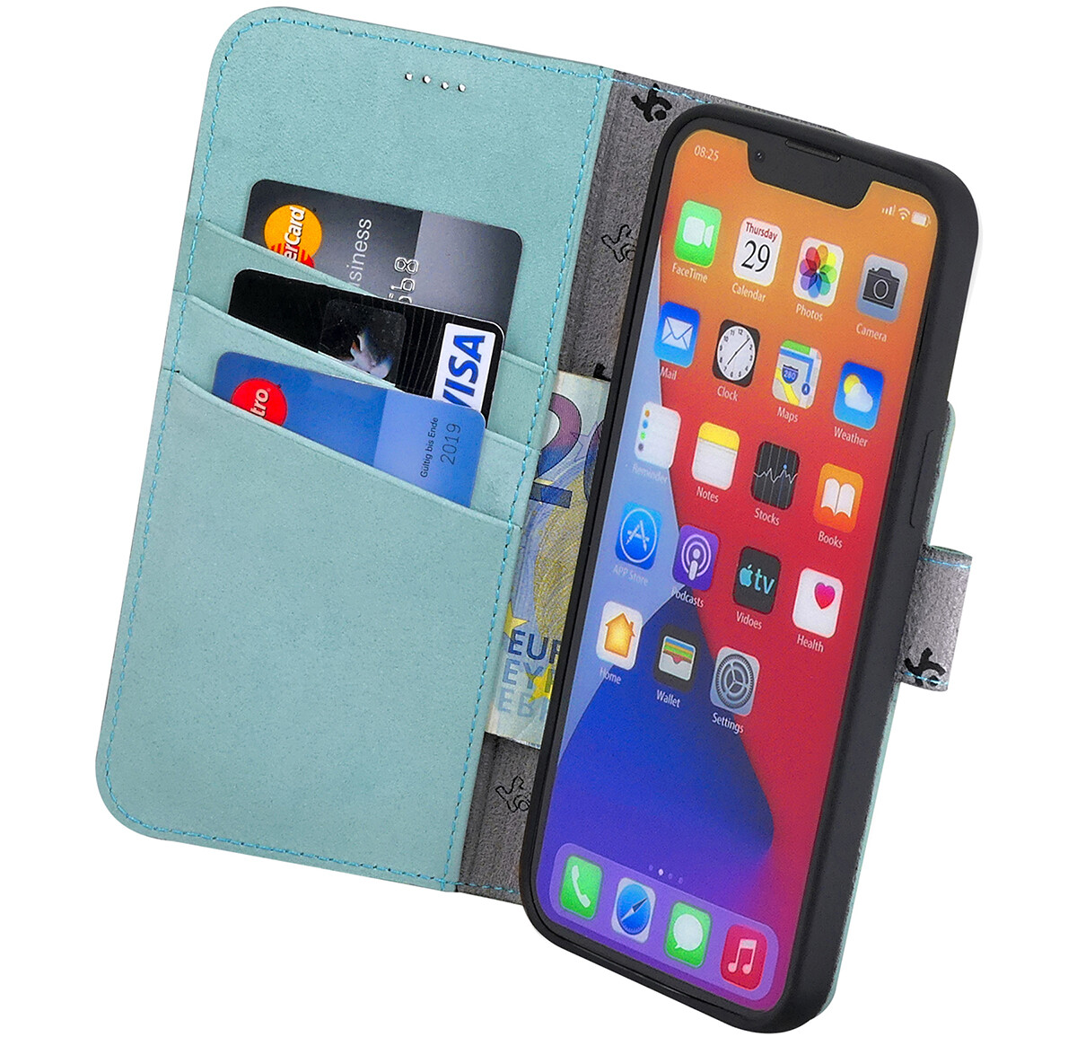 IPHONE XS Max Custodia Stile Libro Vera Pelle Wallet Case Copertura Caffè Antico