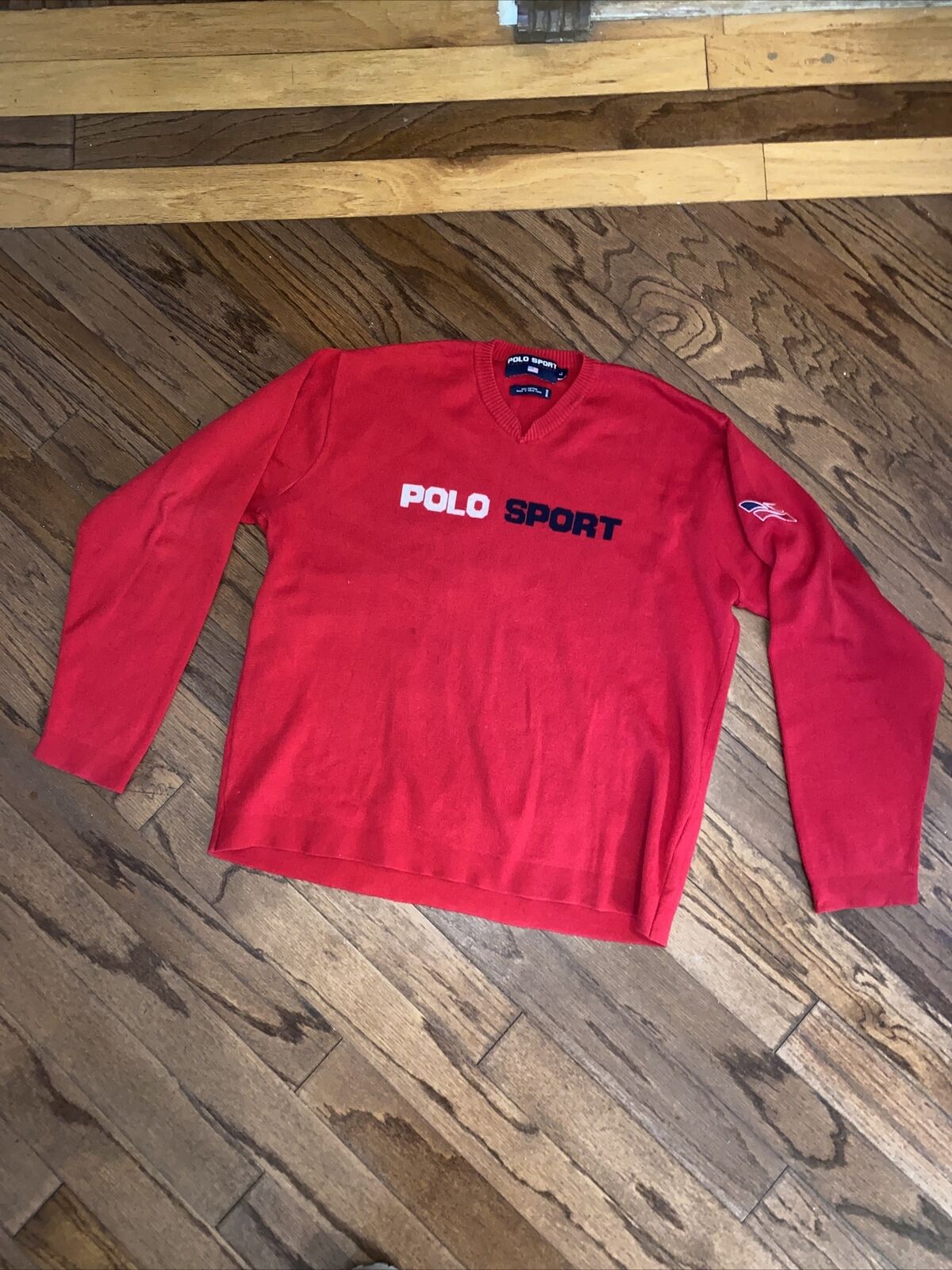Rare Vtg Polo Sport Ralph Lauren Red Split Crew n… - image 6