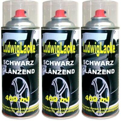 Schwarz glänzend 3 Spraydosen Autolack Schwarz GLANZ je 400ml Sprühlack