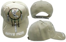 Native Pride INDIAN Dreamcatcher Dove Feather Shadow Khaki Embroidered Cap Hat