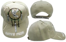 Native Pride INDIAN Dreamcatcher Dove Feather Shadow Khaki Embroidered Cap Hat