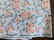 1Yd/42"100 SUPIMACotton WHITE "CALICO" w/PEACH Roses/TURQUOISE Flowers, NEW BTY
