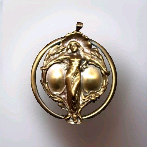 Antique Art Nouveau Bronze Lady Woman Pendant Lady of the Lake Flower