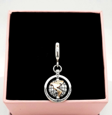 Genuine Pandora Silver & 14K Gold Spinning World/Globe Dangle Charm 799303C01