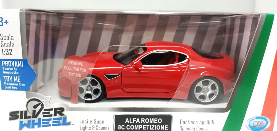 Alfa Romeo 8C Competizione Luci Suoni Rosso Red Silver Wheel 1:32 Nuovo 1/32 - Immagine 2 di 4