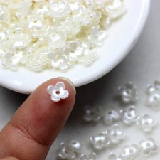 200Pcs Acrylic Pearl White Mini 4-Petal Flower Beads 6mm DIY Nail Art Hairpin