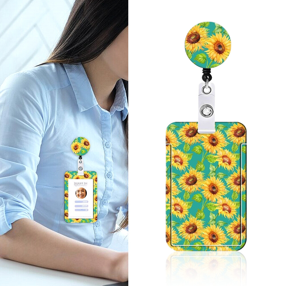 2pcs Office Vertical With Lanyard Accessories Sunflower Badge Holder