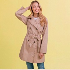 Gal Meets Glam Josie Ruffle Trim Trench Coat, Tan, Sz Xs, Nwt