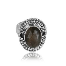 Handmade Labradorite Gemstone 925 Silver Oxidized Ring Vintage Jewelry
