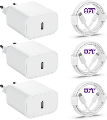 [Apple MFi Certified] 3er-Pack 20W iPhone Ladegerät mit iPhone Ladekabel 3 X