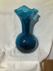 Blenko Hand-Blown Blue Art Glass Vase - Signed & Dated2014-12.5"