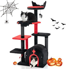 Gothic Cat Tree, 53 Inch Black Cat Tower with Coffin Bed, Condo, Scratching Post