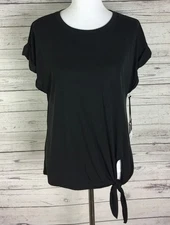 Simply Vera Vera Wang Women's Black Short Sleeve Tie Front Knit Top Size L NWT