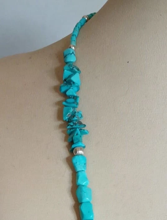 Collana turchese naturale vintage 52cm e argento 925 - Immagine 3 di 4