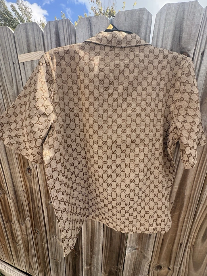 Gucci GG Linen Blend Canvas Shirt Ebony and Camal Size L Men's - Image 2 of 4