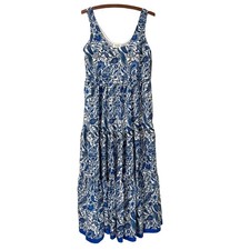 Aura Womens Blue White Floral Sleeveless Tiered Cottagecore Maxi Dress Small