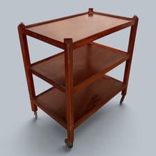 Mid-Century Three-Tier Wooden Drinks Trolley / Bar Cart on Castors