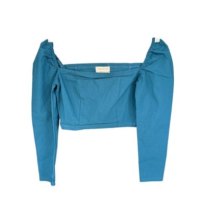 Urban Outfitters Long Sleeve Top Small Blue Square Neck Puff Sleeve Crop