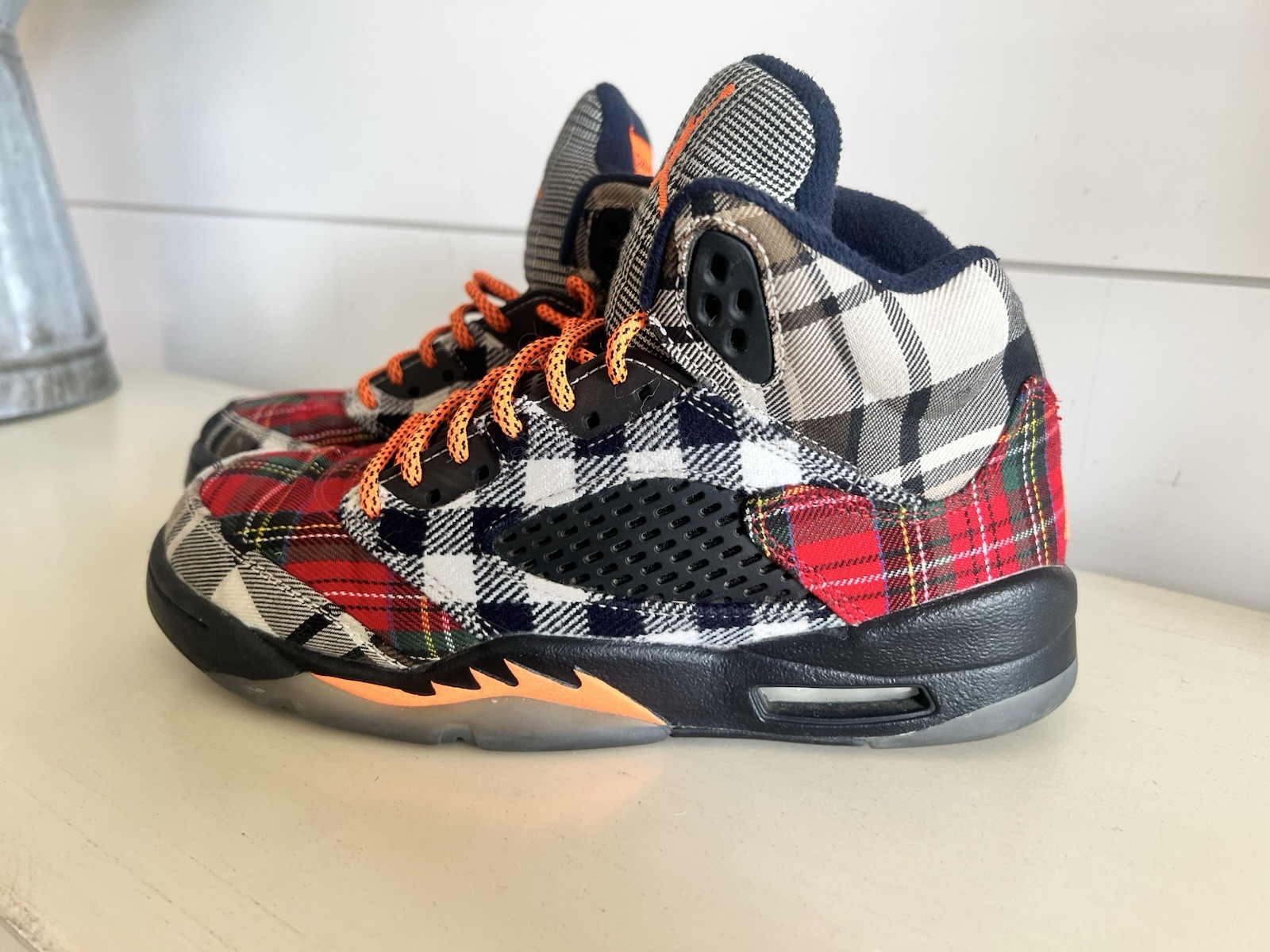 Nike Air Jordan 5 Retro "Plaid" (GS) Black and Total Orange Youth Size 5Y