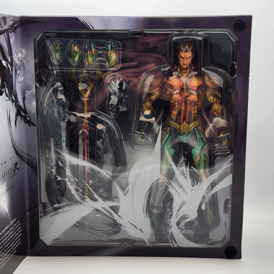 DC Comics Variant Play Arts Kai Aquaman No. 8 bonecos de ação Square Enix caixa aberta - Imagem 2 de 4