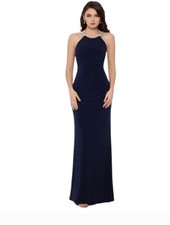 Betsy  Adam Long Halter neck Sleeveless Gown with Rhinestone Straps Size 14