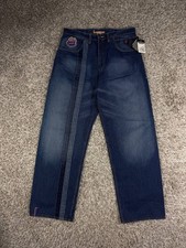 Vintage Rocawear Y2K Baggy Jeans Hip Hop Panel Seam Patch Logo Dark Indigo 36