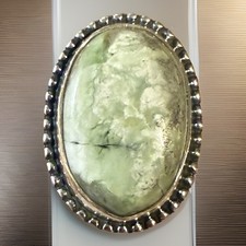 925 Beautiful Silver Simulated Green prehnite Stone Ring SZ 8