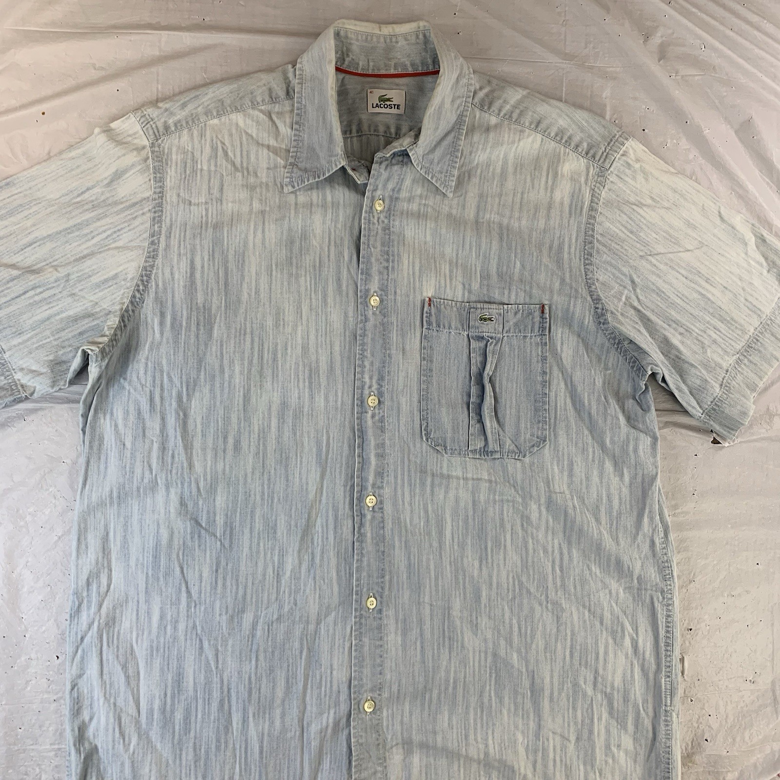 Lacoste ShortSleeve Denim Shirt Polo Mens Size M  EU 41 Button Down Casual